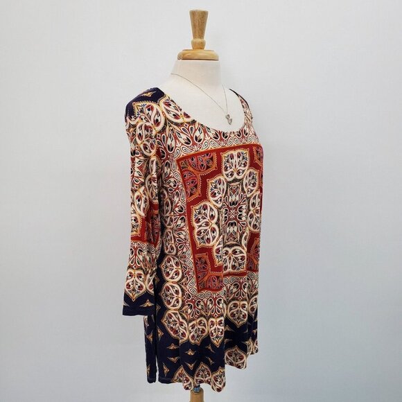 Rose + Olive Womens 3/4 Sleeve Scoop Neck Knit Top Blouse Plus Size 1X Red Blue - Picture 2 of 15